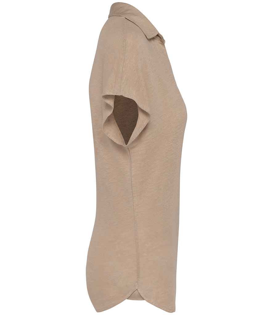 Spasso Ladies Linen Polo Shirt in Wet Sand, side view