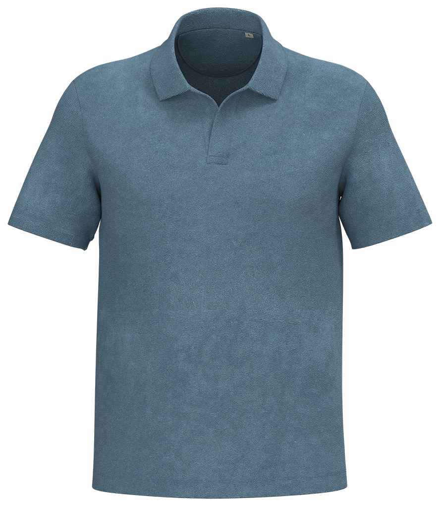 Spasso Terry Towel Polo Shirt in Cool Blue, front view