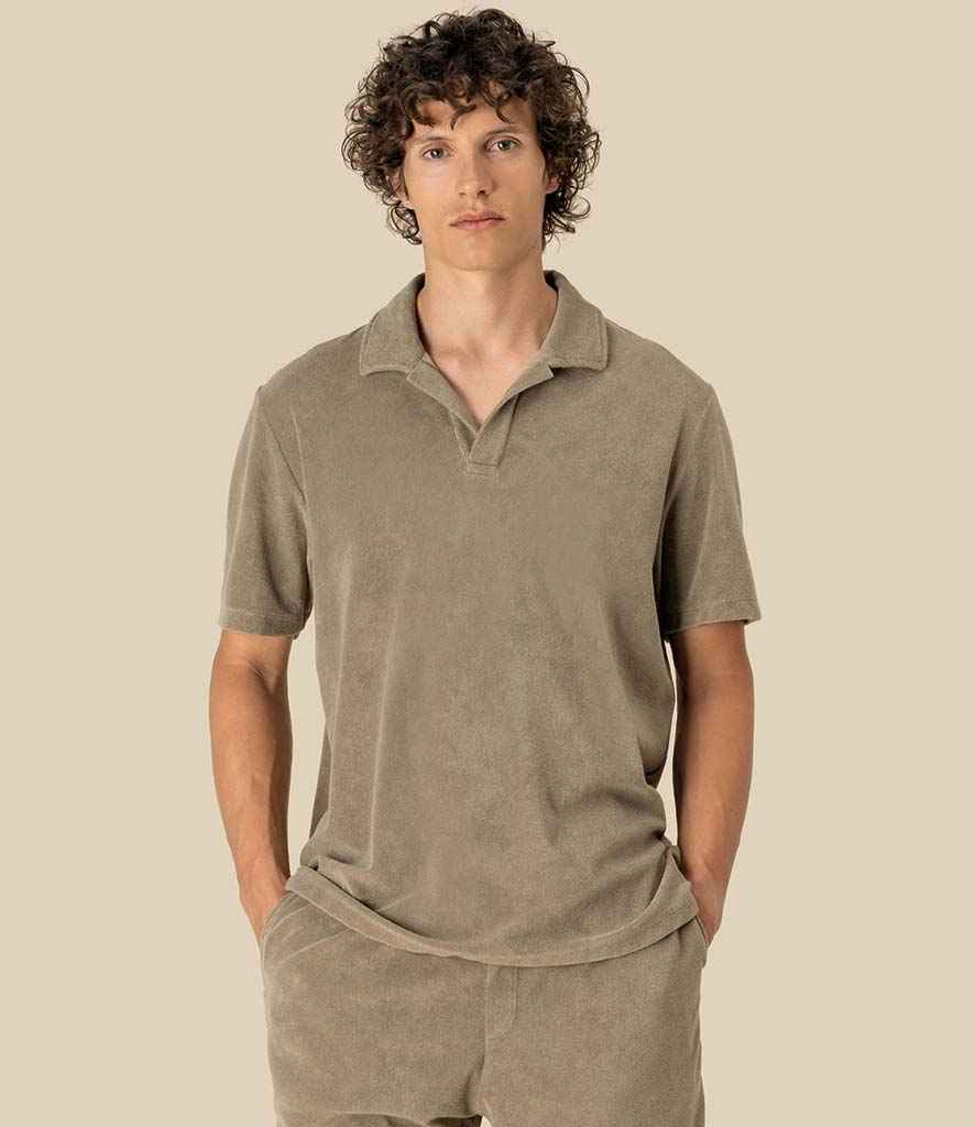 Spasso Terry Towel Polo Shirt in Light Olive Green