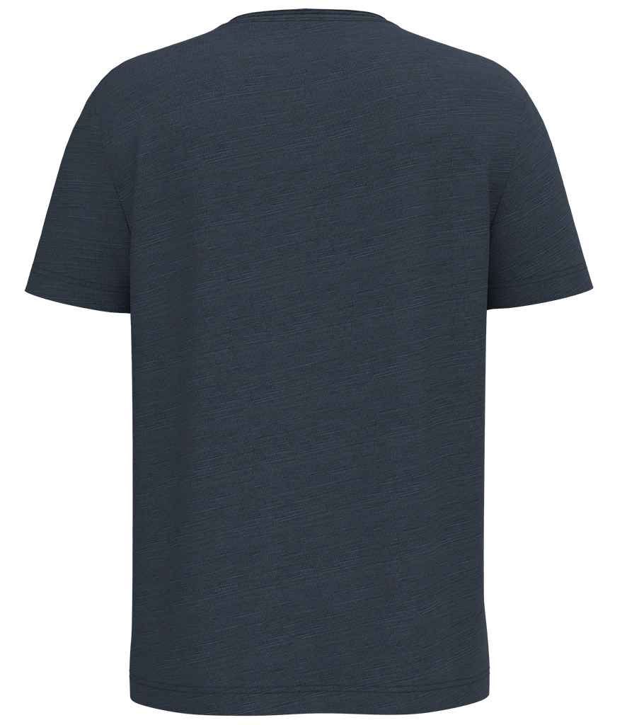 Spasso Drop Shoulder Raw Edge Collar Slub T-Shirt in Navy, back view