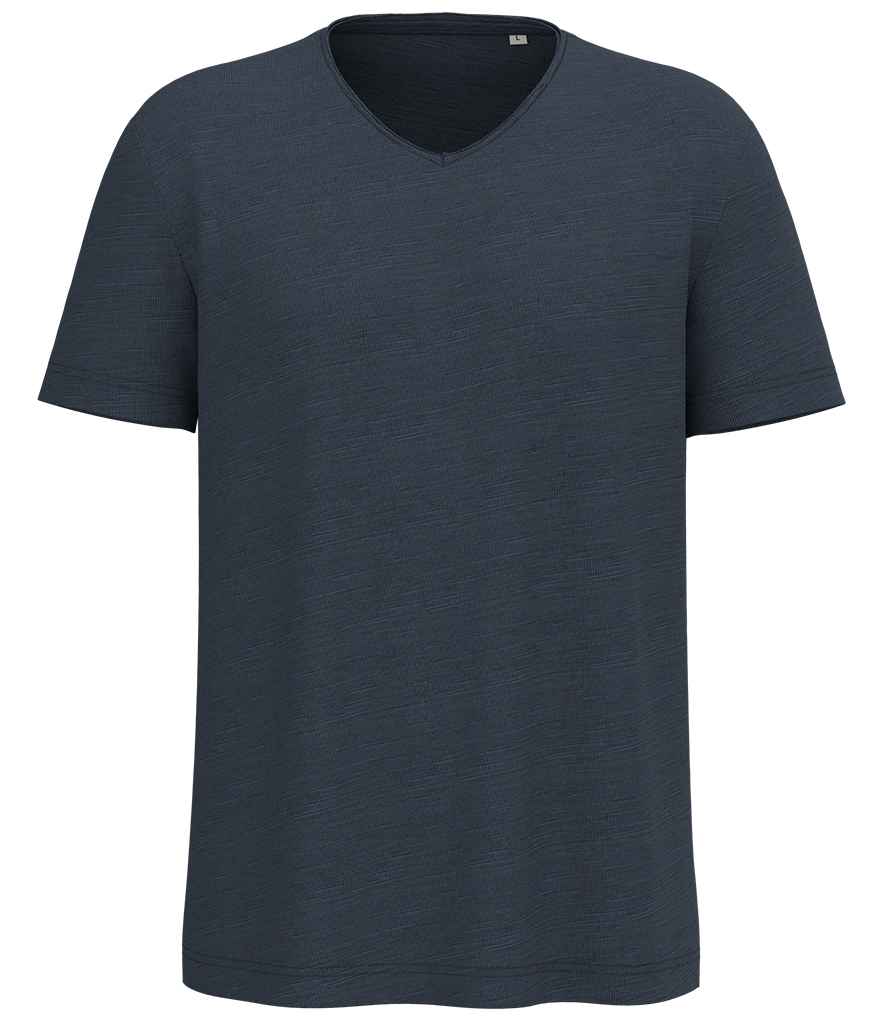 Spasso Drop Shoulder Raw Edge Collar Slub T-Shirt in Navy, front view