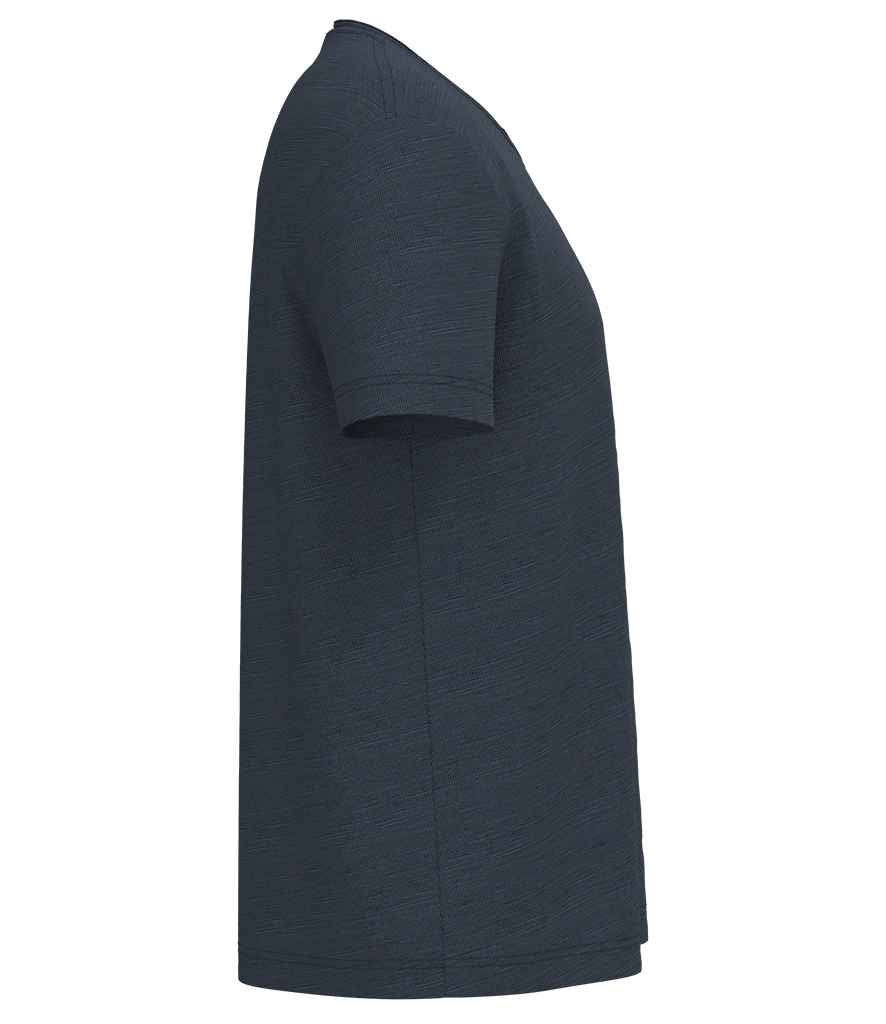 Spasso Drop Shoulder Raw Edge Collar Slub T-Shirt in Navy, side view