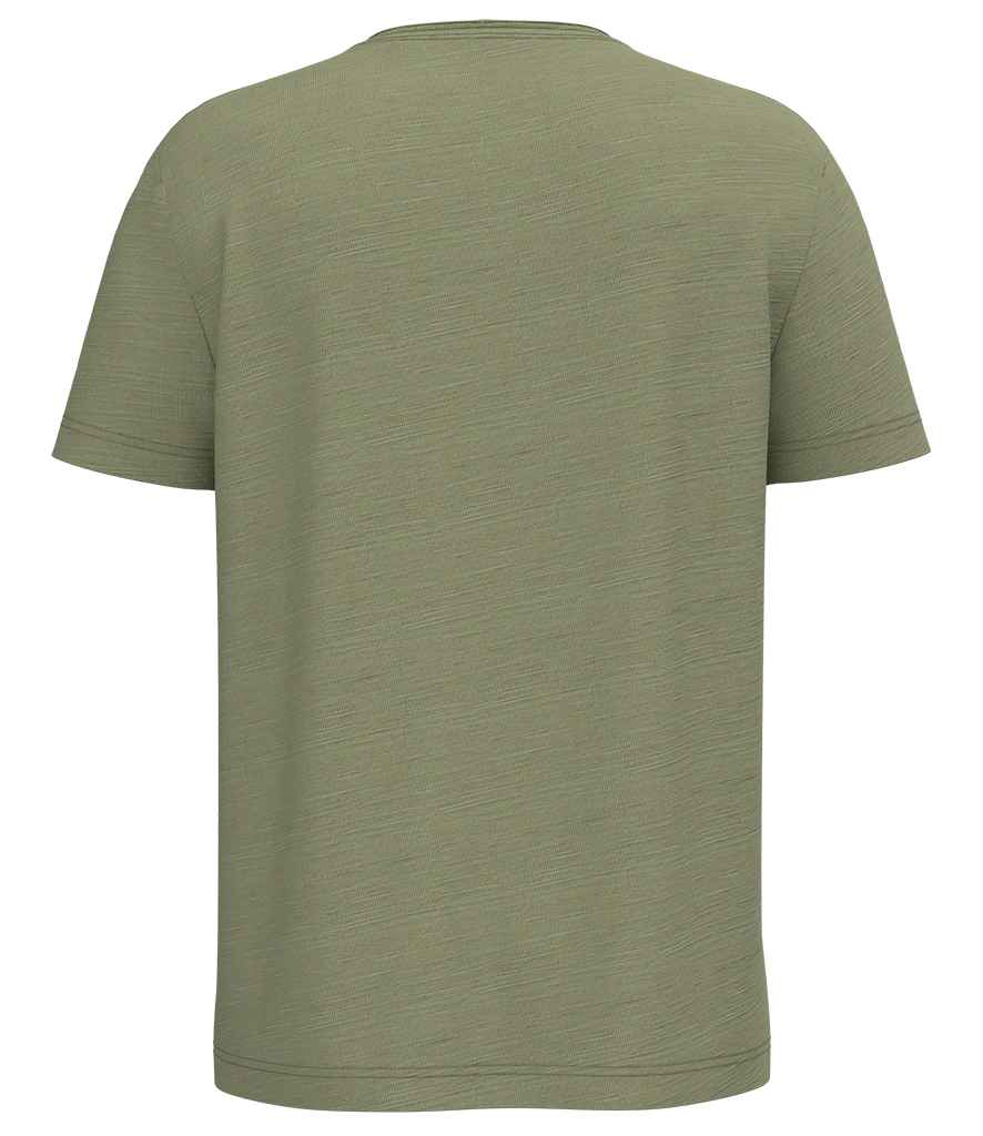 Spasso Drop Shoulder Raw Edge Collar Slub T-Shirt in Tender Green, back view