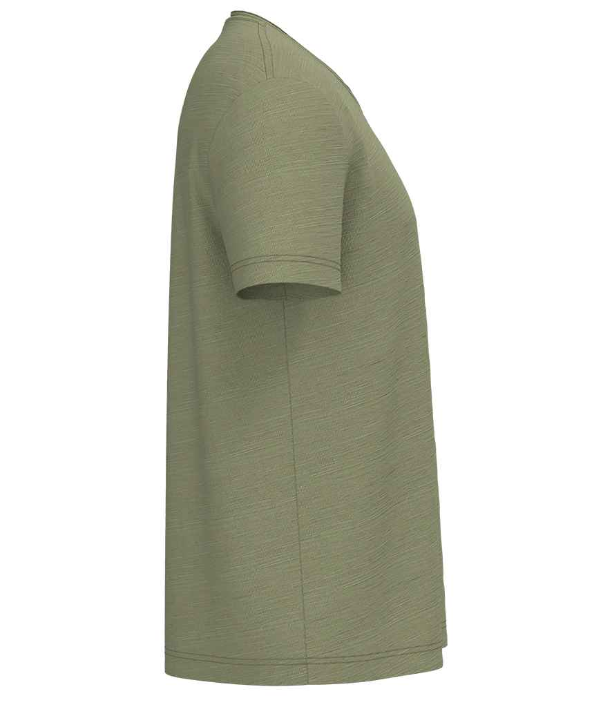 Spasso Drop Shoulder Raw Edge Collar Slub T-Shirt in Tender Green, side view