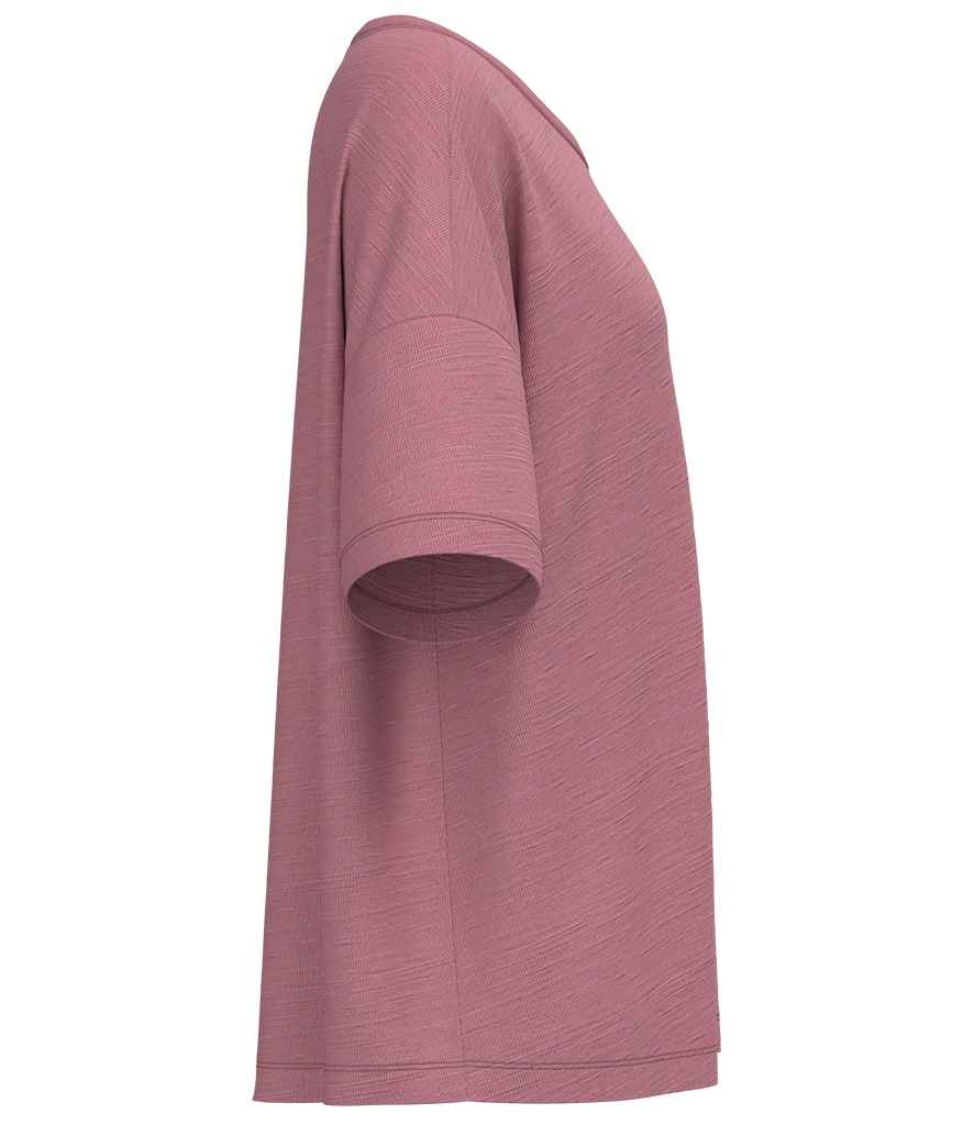 Spasso Ladies Oversized Slub T-Shirt in Antique Rose, side view