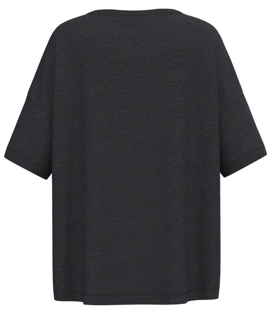 Spasso Ladies Oversized Slub T-Shirt in Black, back view