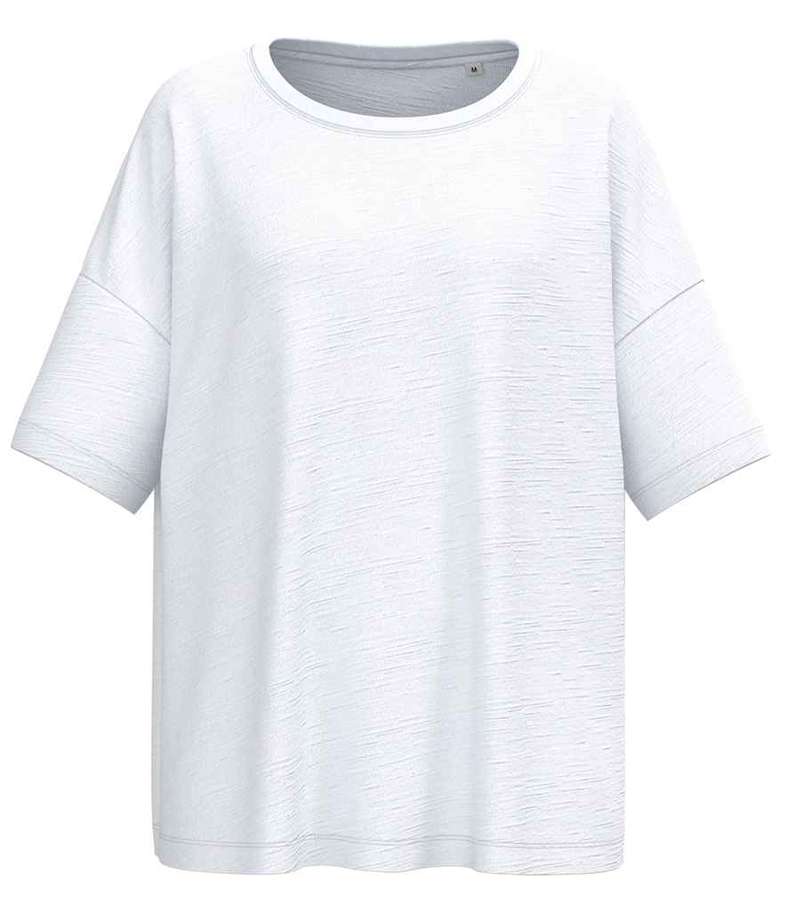 Spasso Ladies Oversized Slub T-Shirt in White, front view