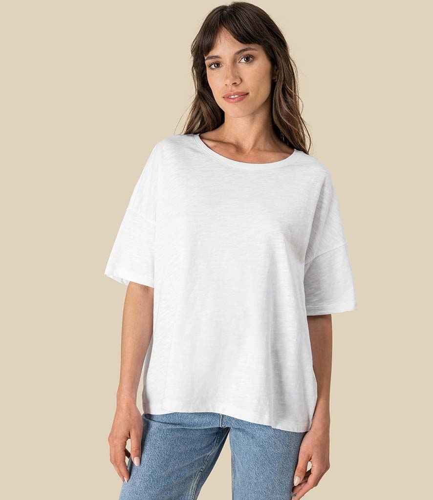 Spasso Ladies Oversized Slub T-Shirt in White