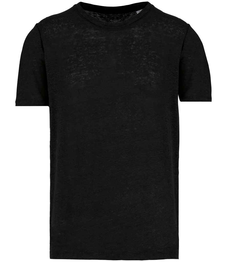 Spasso Crew Neck Linen T-Shirt in Black, front view