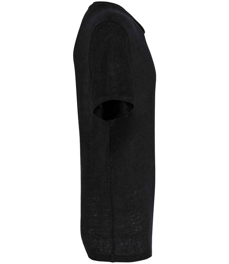 Spasso Crew Neck Linen T-Shirt in Black, side view