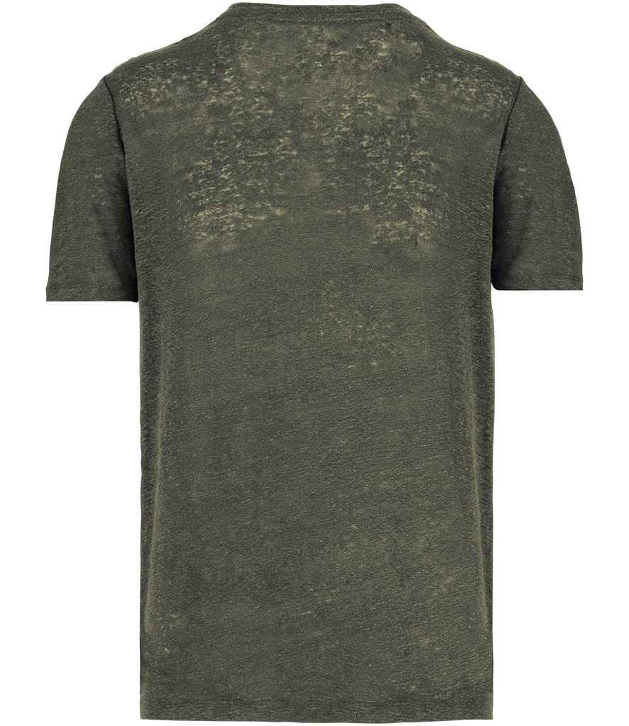 Spasso Crew Neck Linen T-Shirt in Organic Khaki, back view