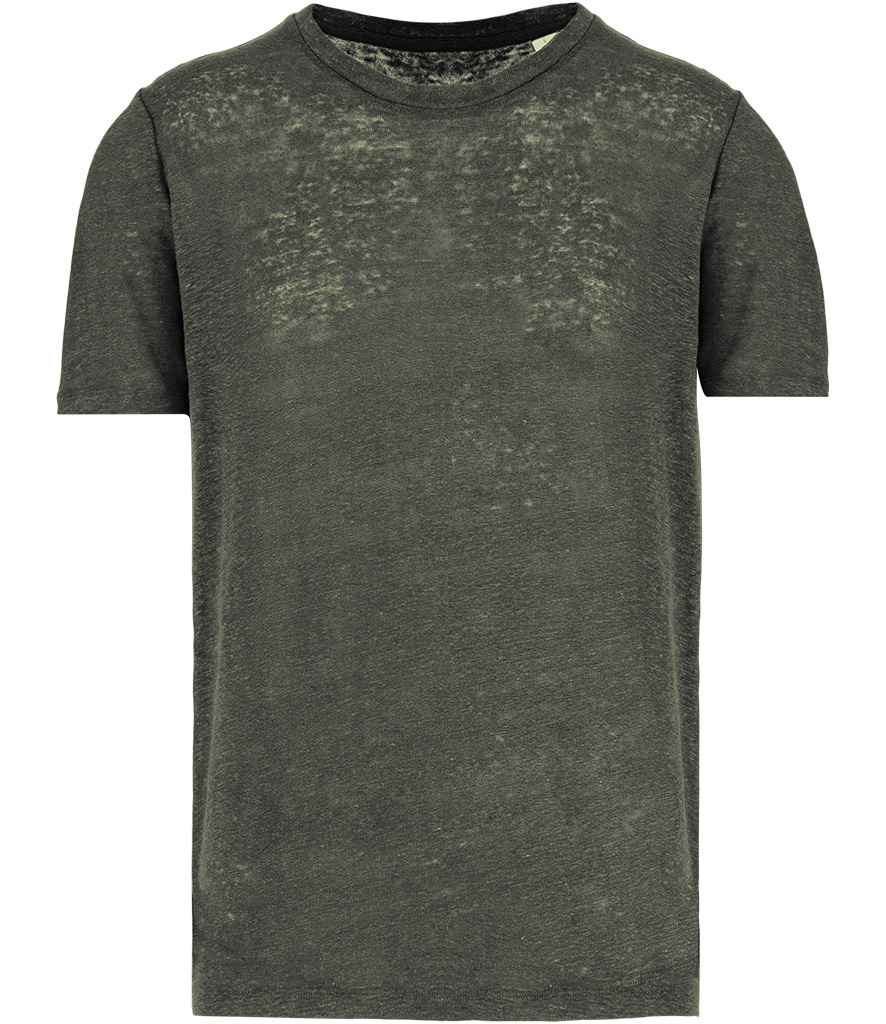 Spasso Crew Neck Linen T-Shirt in Organic Khaki, front view