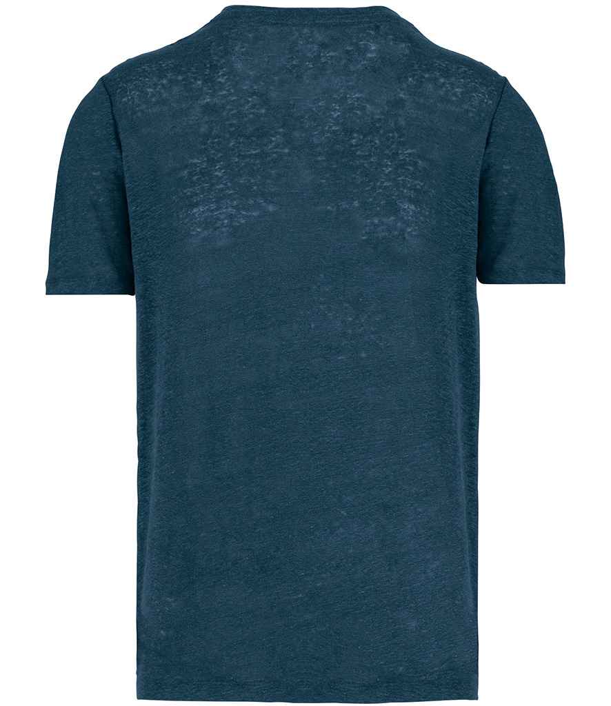 Spasso Crew Neck Linen T-Shirt in Peacock Blue, back view