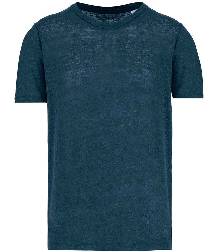 Spasso Crew Neck Linen T-Shirt in Peacock Blue, front view