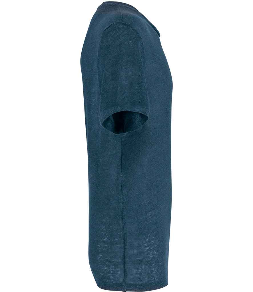 Spasso Crew Neck Linen T-Shirt in Peacock Blue, side view