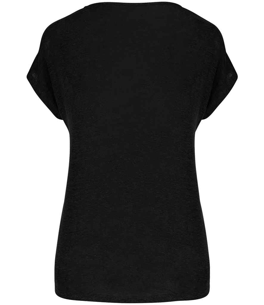 Spasso Ladies V Neck Linen T-Shirt in Black, back view