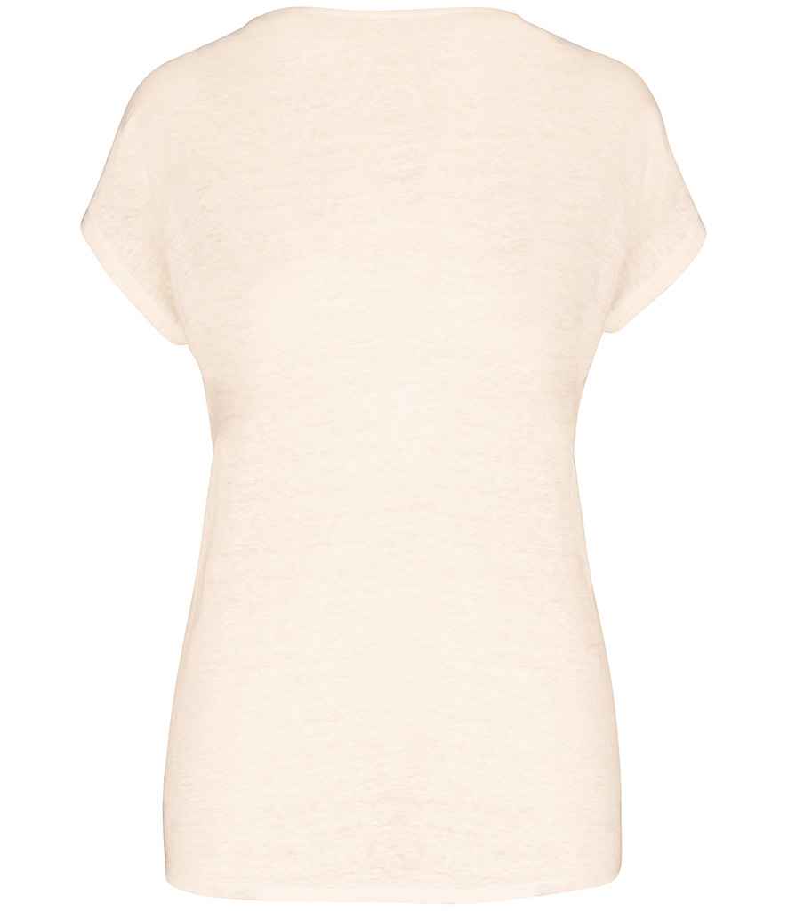 Spasso Ladies V Neck Linen T-Shirt in Ivory, back view