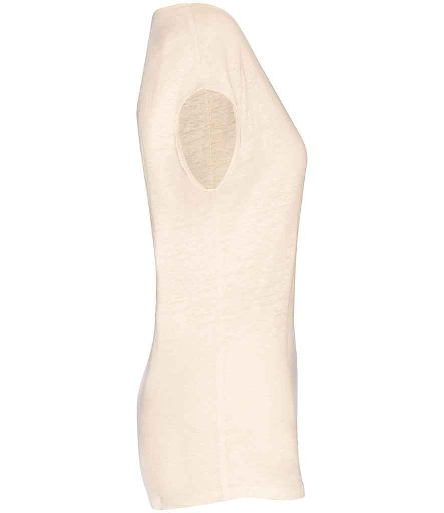 Spasso Ladies V Neck Linen T-Shirt in Ivory, side view