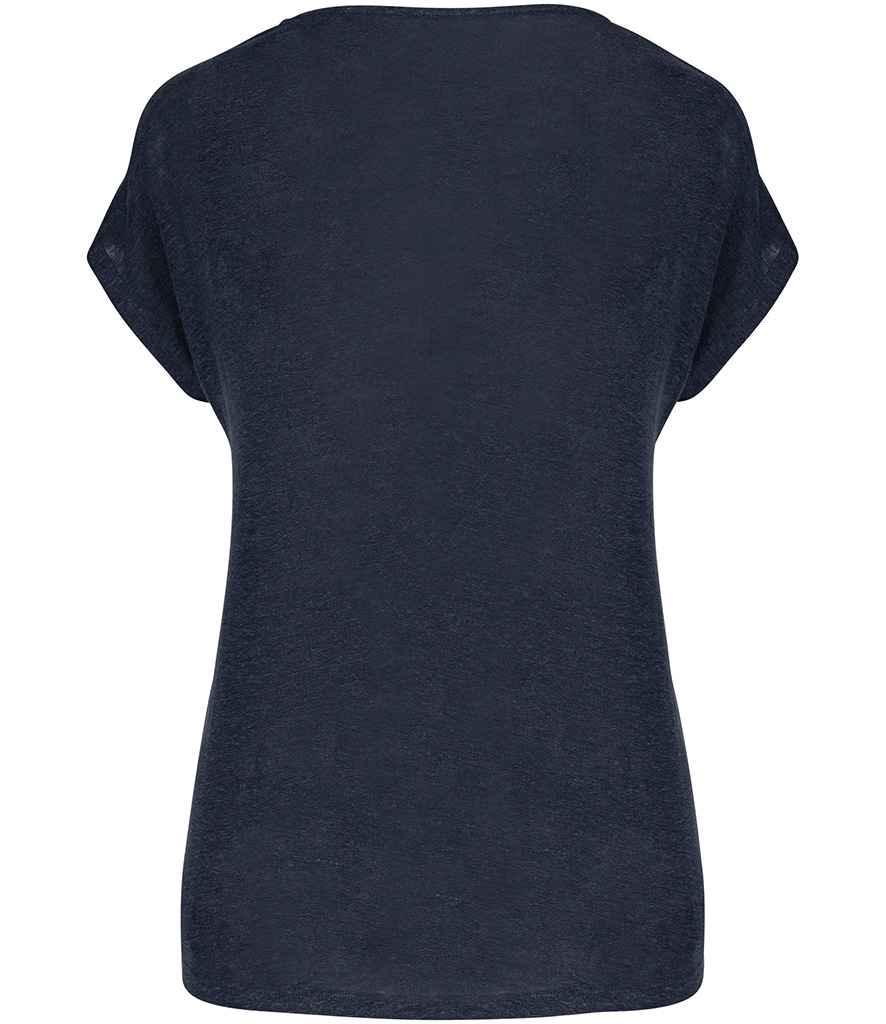 Spasso Ladies V Neck Linen T-Shirt in Navy, back view