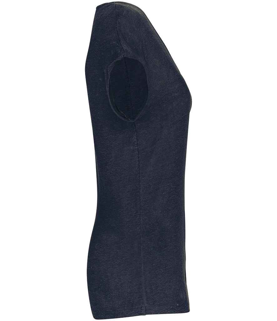 Spasso Ladies V Neck Linen T-Shirt in Navy, side view