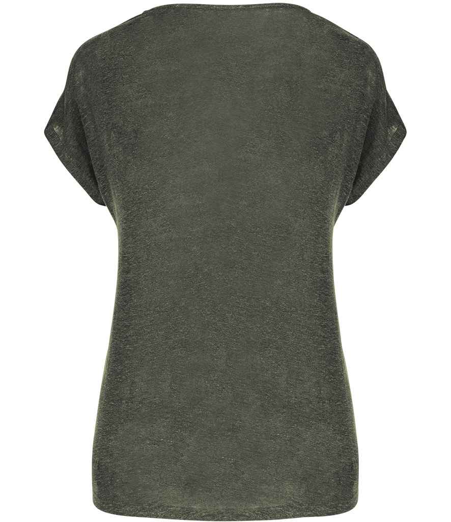Spasso Ladies V Neck Linen T-Shirt in Organic Khaki, back view