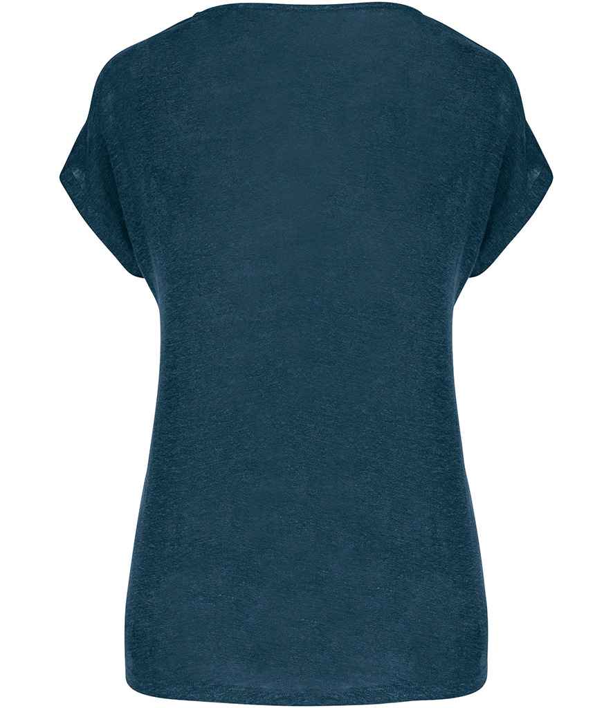 Spasso Ladies V Neck Linen T-Shirt in Peacock Blue, back view