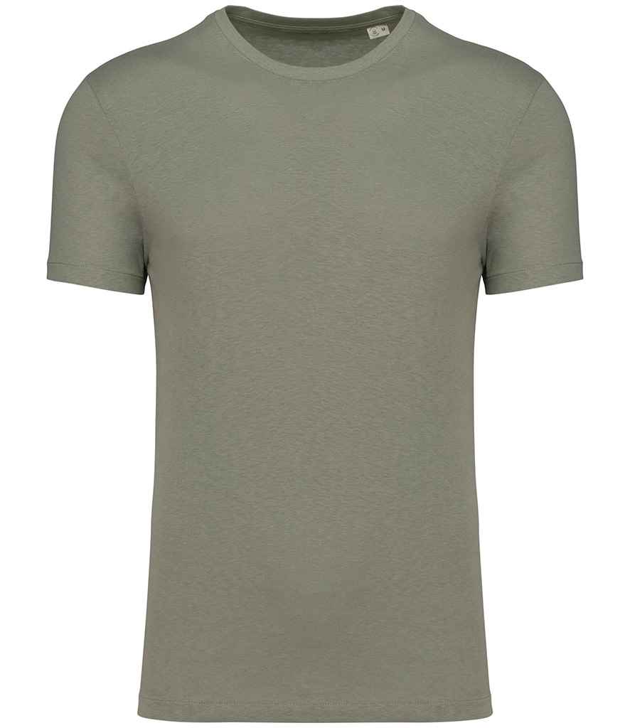 Spasso Unisex Organic Cotton Linen Blend T-Shirt in Almond Green, front view