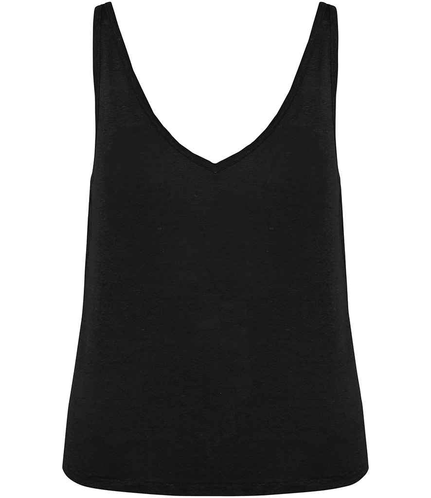Spasso Ladies Linen Tank Top in Black, back view
