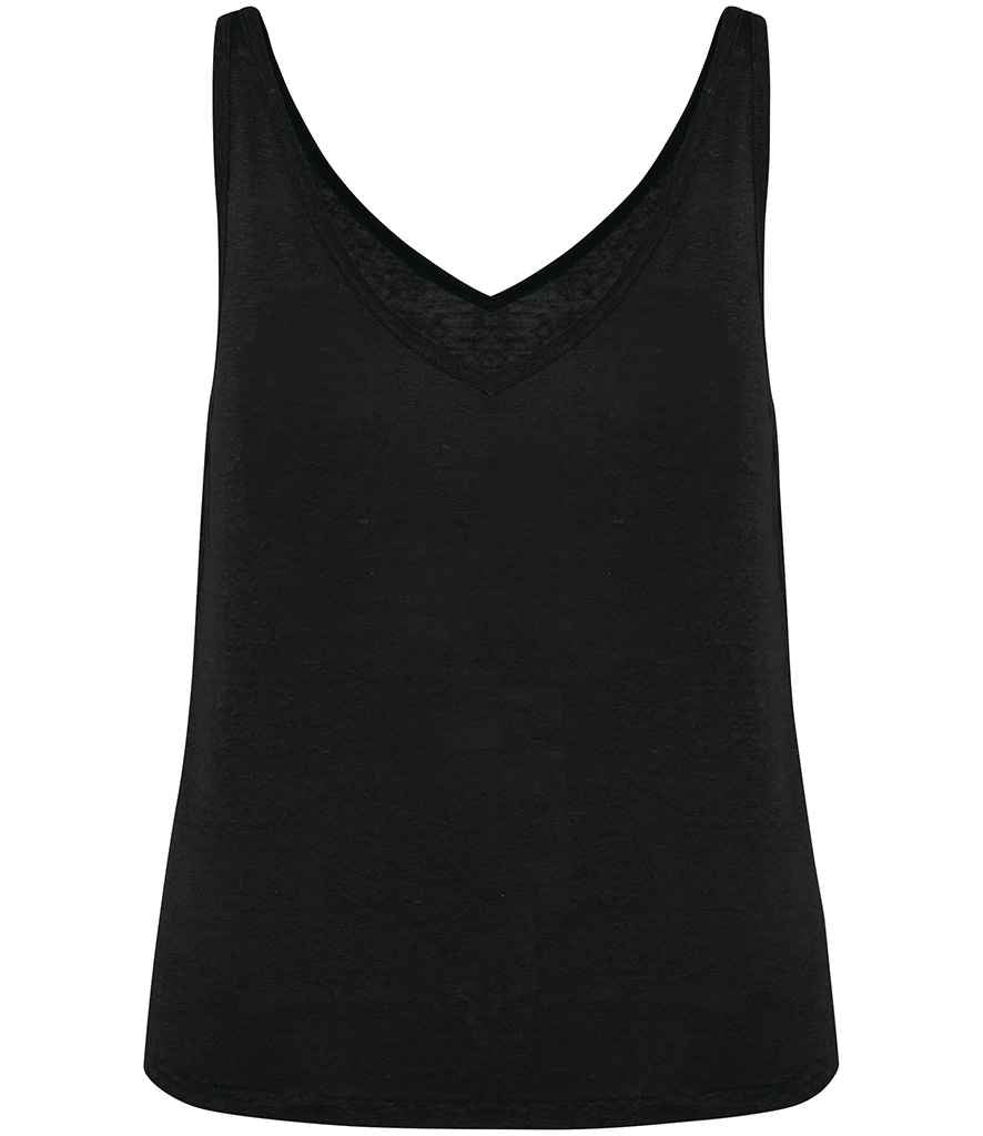 Spasso Ladies Linen Tank Top in Black, front view