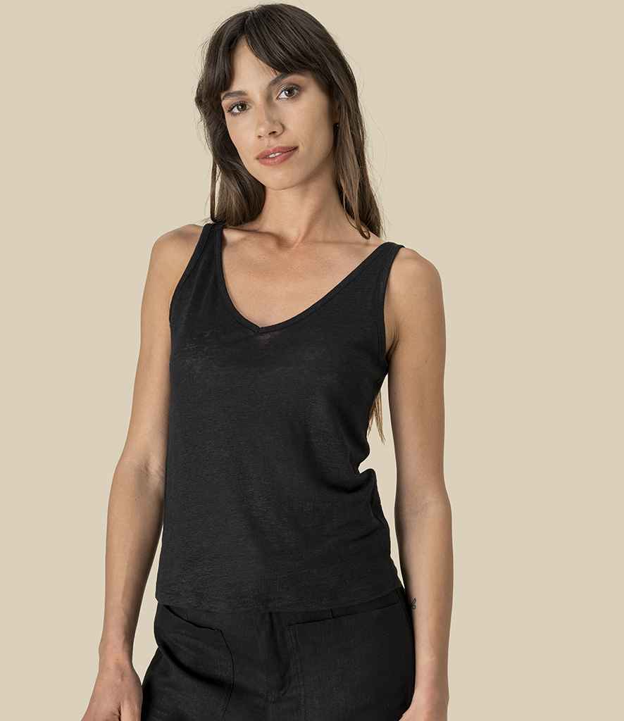 Spasso Ladies Linen Tank Top in Black