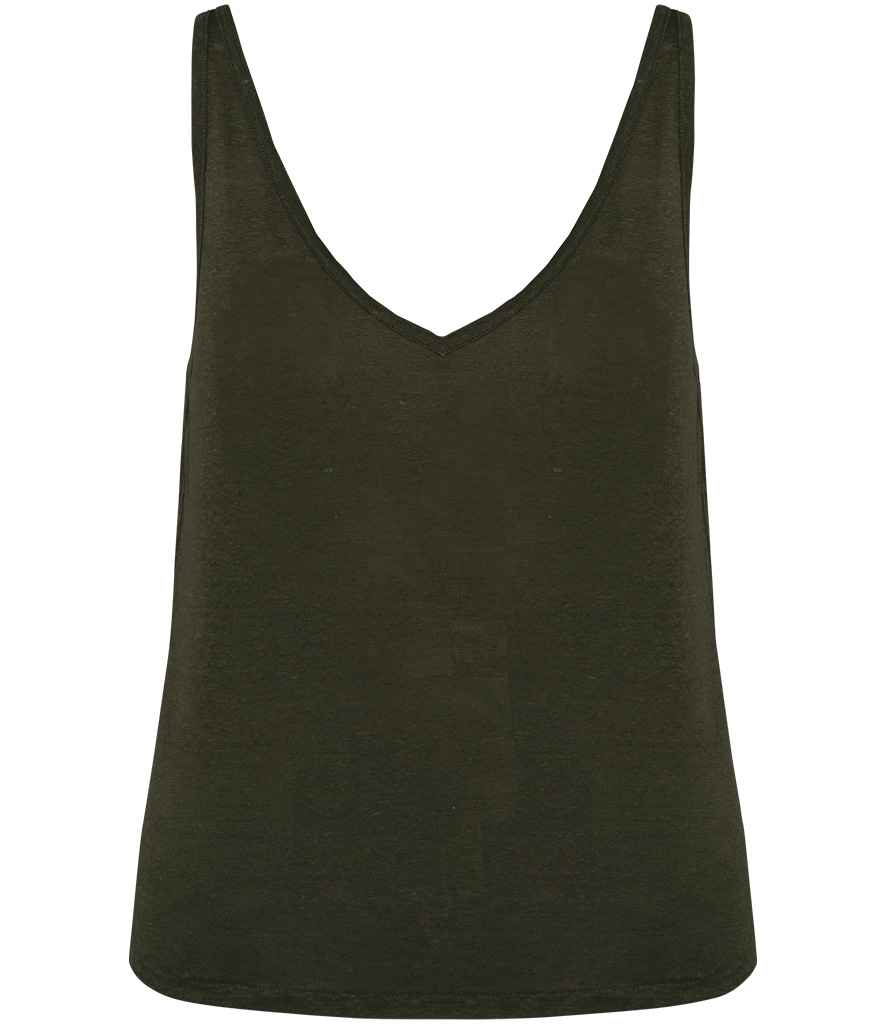 Spasso Ladies Linen Tank Top in Organic Khaki, back view