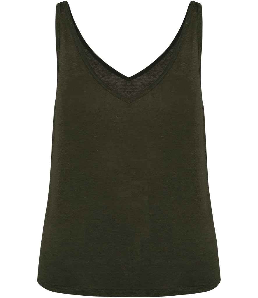 Spasso Ladies Linen Tank Top in Organic Khaki, front view