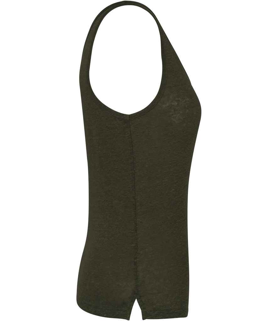 Spasso Ladies Linen Tank Top in Organic Khaki, side view