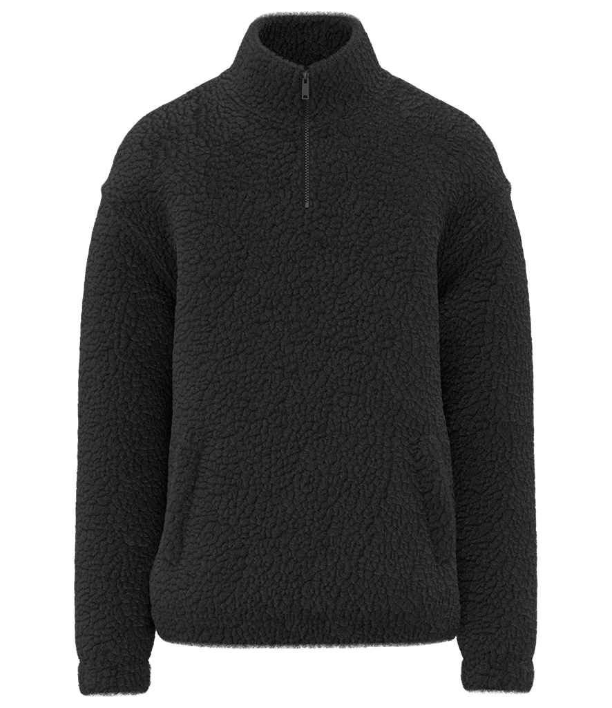 Spasso Unisex Sherpa Drop Shoulder 1/4 Zip Sweat in Black, front view