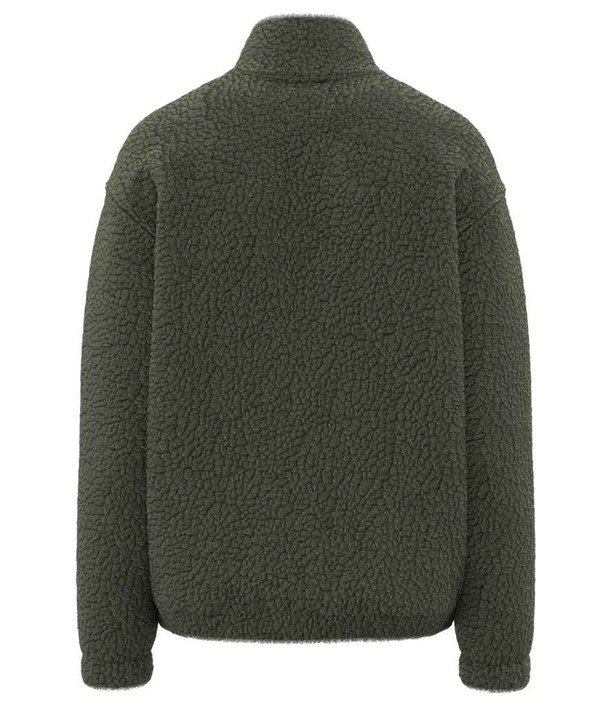 Spasso Unisex Sherpa Drop Shoulder 1/4 Zip Sweat in Forest Khaki, back view