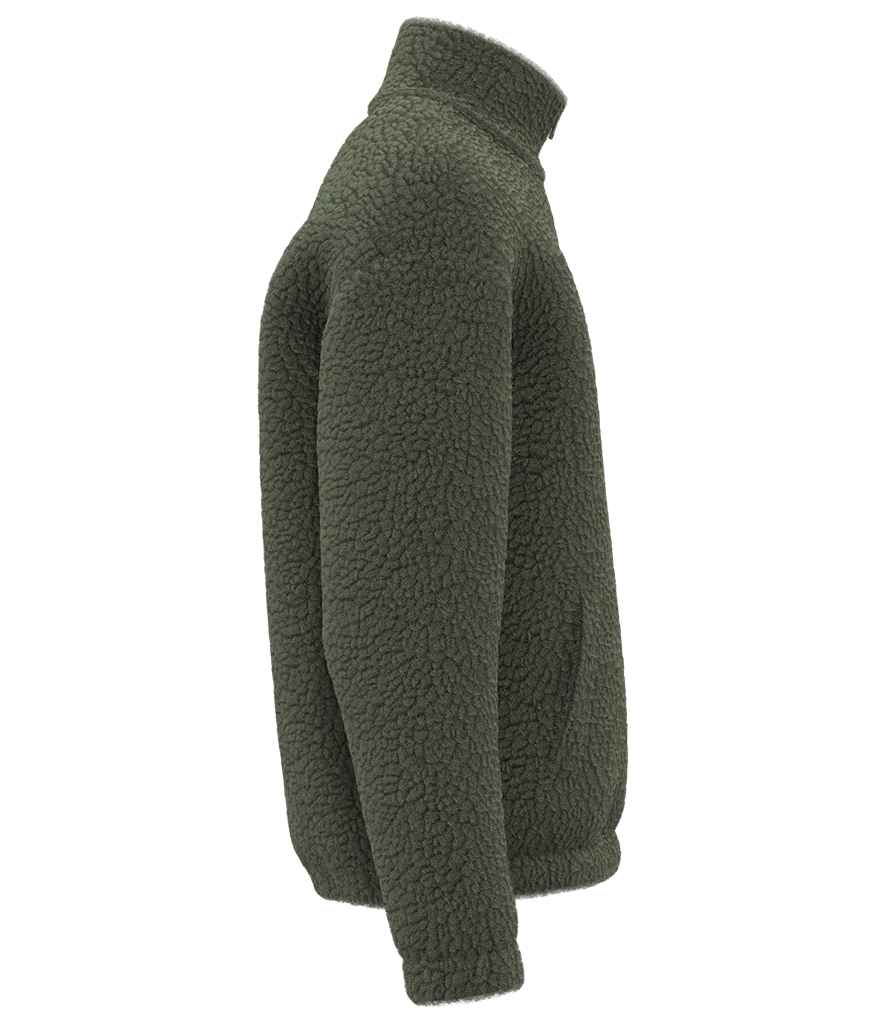 Spasso Unisex Sherpa Drop Shoulder 1/4 Zip Sweat in Forest Khaki, side view