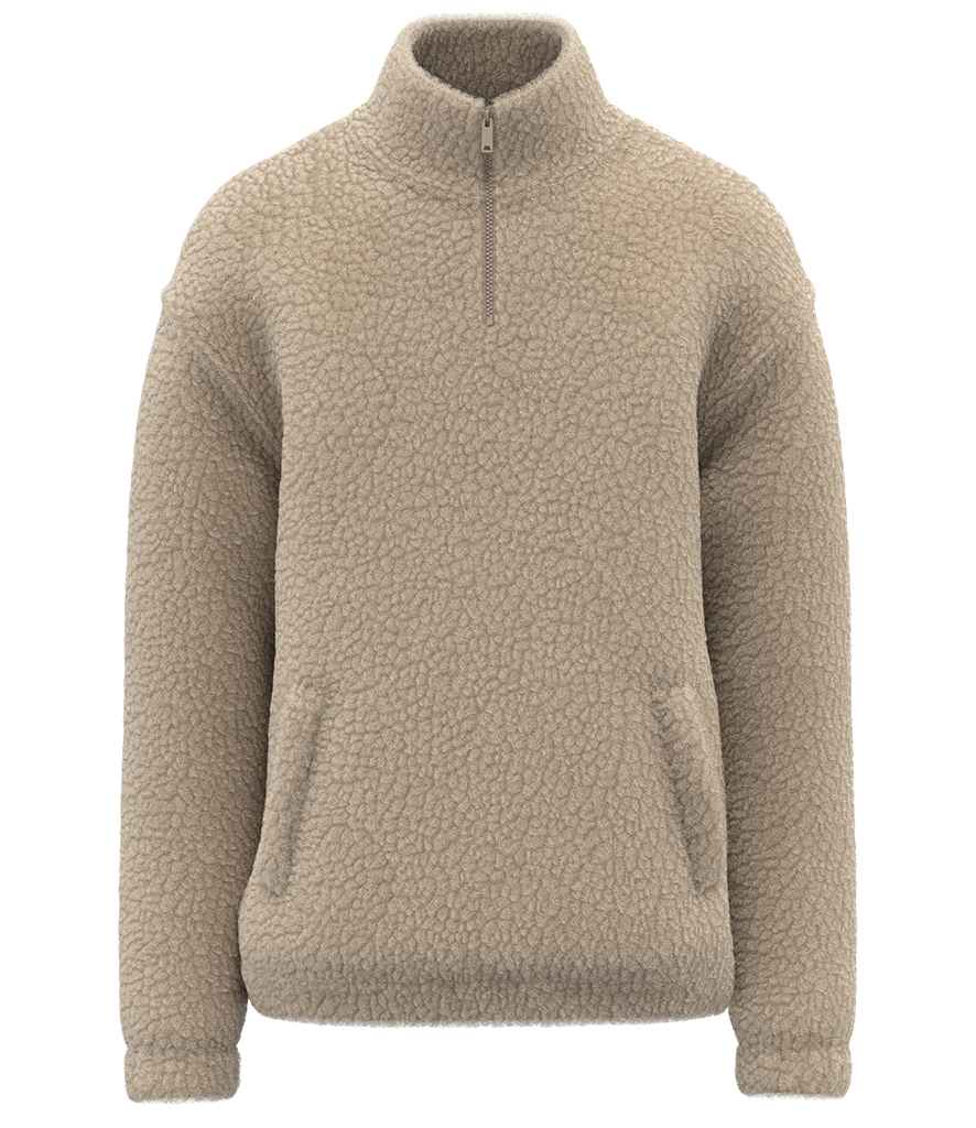 Spasso Unisex Sherpa Drop Shoulder 1/4 Zip Sweat in Wet Sand, front view