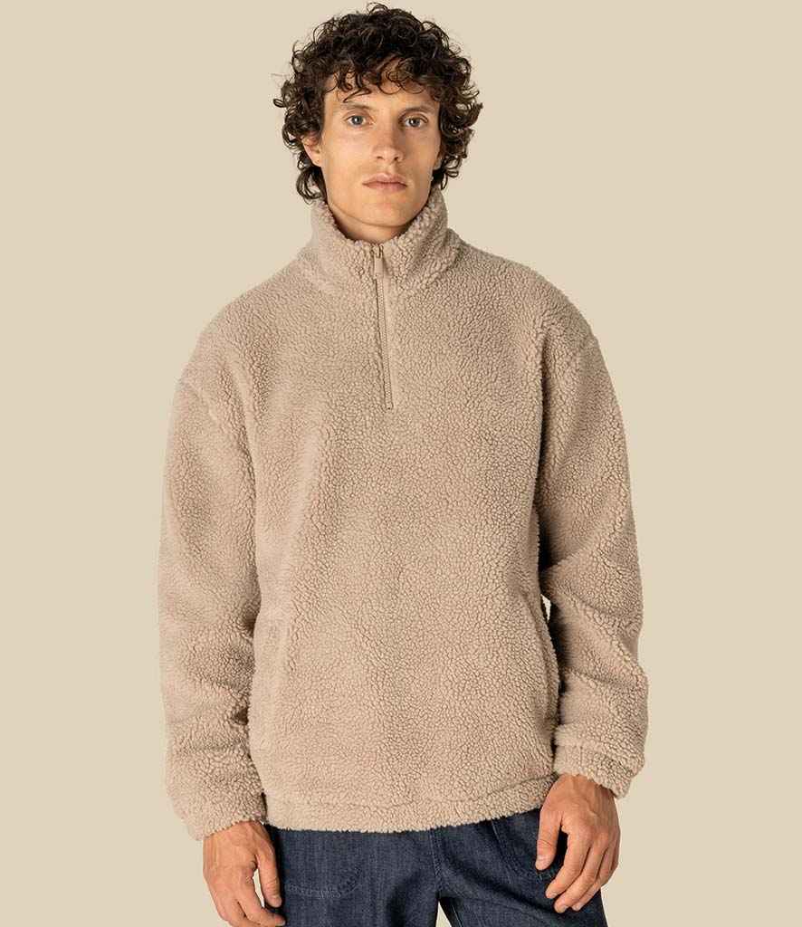 Spasso Unisex Sherpa Drop Shoulder 1/4 Zip Sweat in Wet Sand