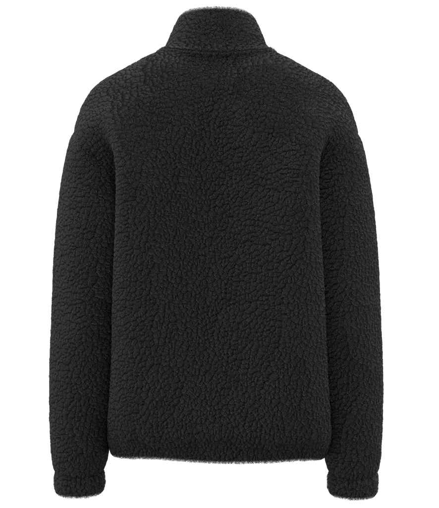 Spasso Unisex Sherpa Drop Shoulder Full Zip Sweat Jacket in Black, back view
