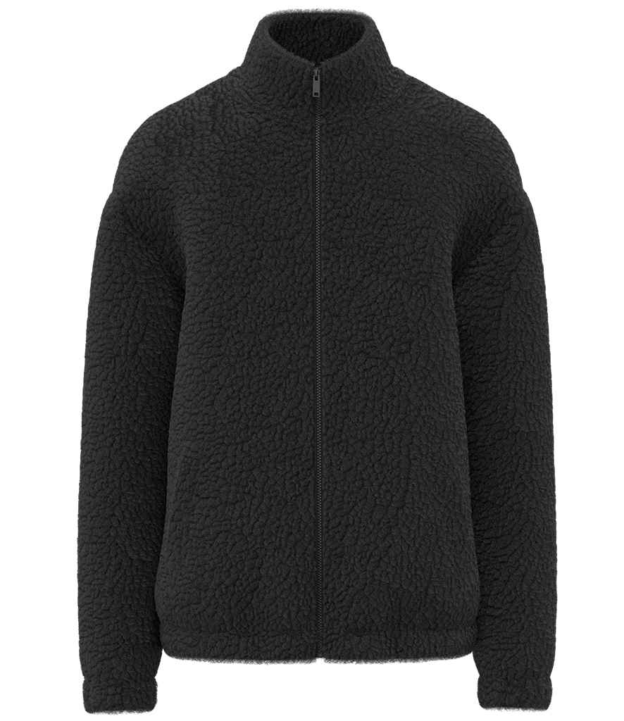 Spasso Unisex Sherpa Drop Shoulder Full Zip Sweat Jacket in Black, front view