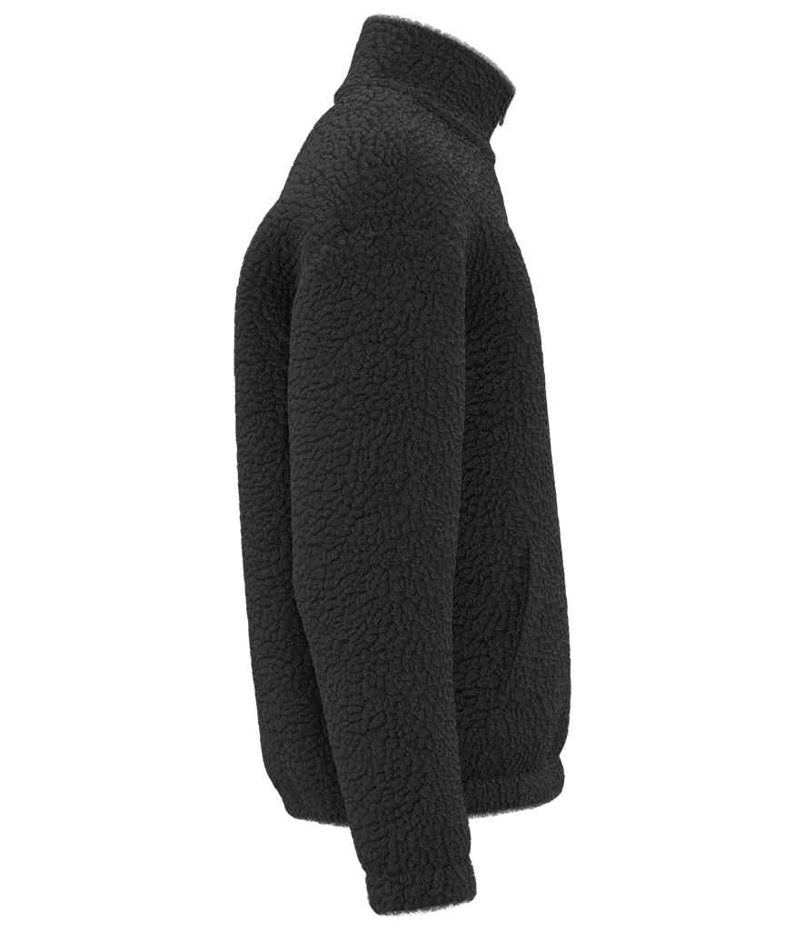 Spasso Unisex Sherpa Drop Shoulder Full Zip Sweat Jacket in Black, side view