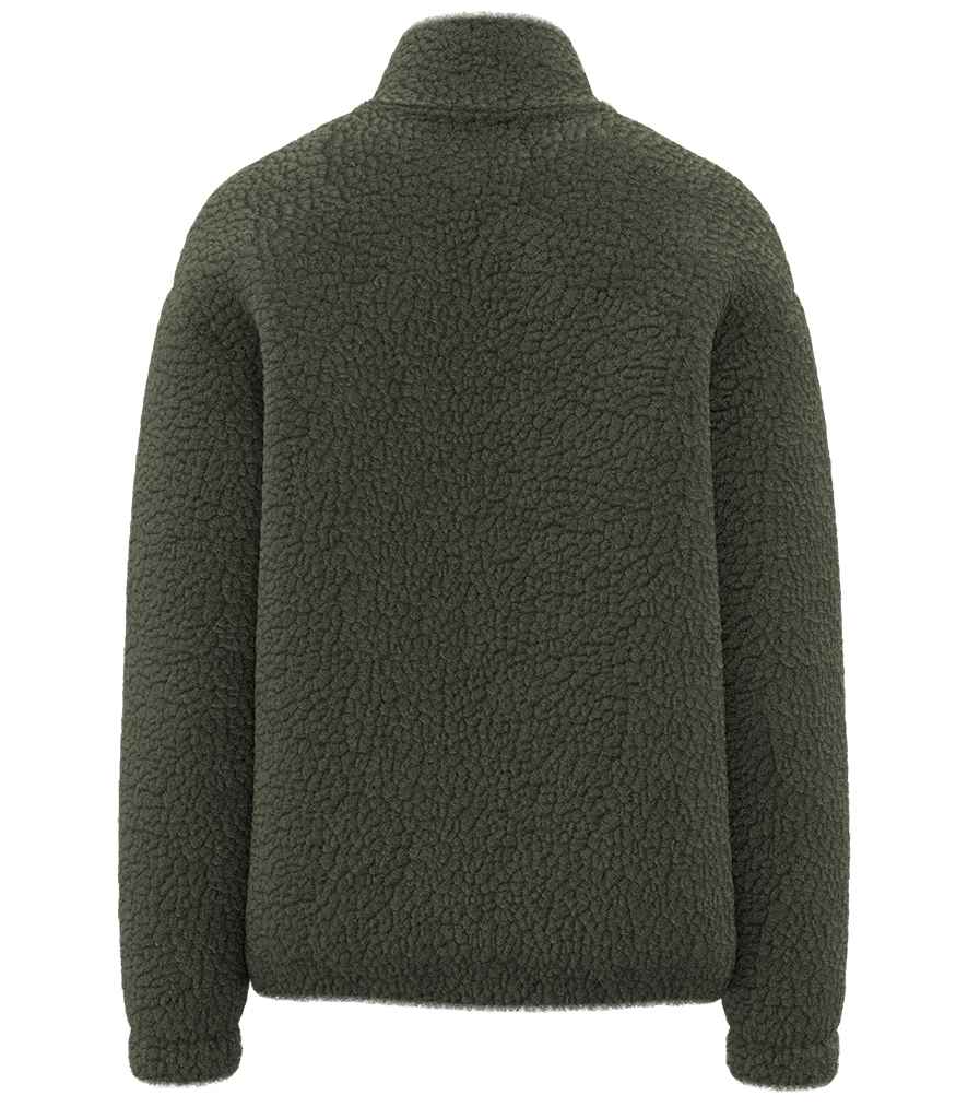 Spasso Unisex Sherpa Drop Shoulder Full Zip Sweat Jacket in Forest Khaki, back view