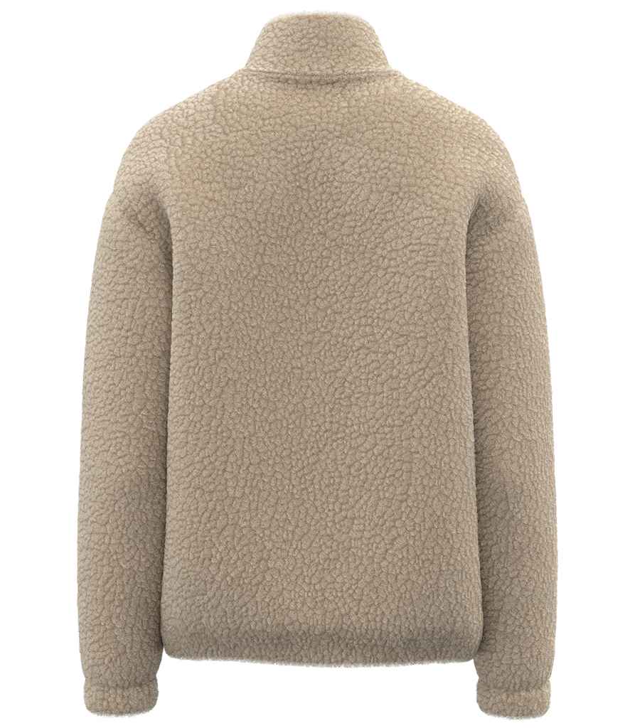 Spasso Unisex Sherpa Drop Shoulder Full Zip Sweat Jacket in Wet Sand, back view