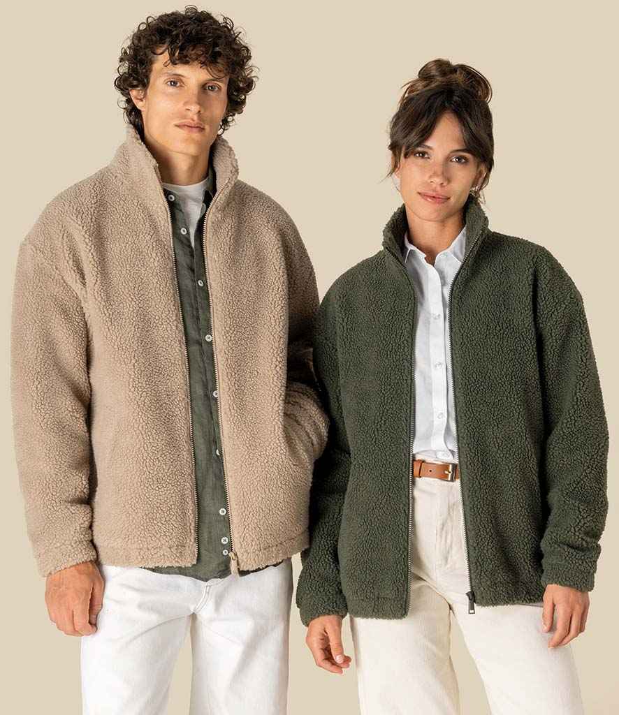 Spasso Unisex Sherpa Drop Shoulder Full Zip Sweat Jacket in Wet Sand