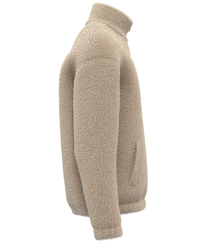 Spasso Unisex Sherpa Drop Shoulder Full Zip Sweat Jacket in Wet Sand, side view