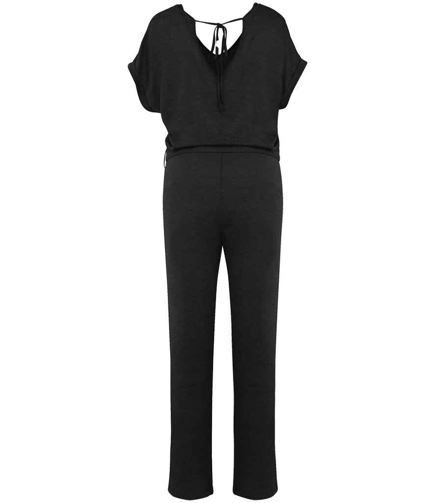 Spasso Ladies Short Sleeve Linen Knit Jumpsuit in Black, back view