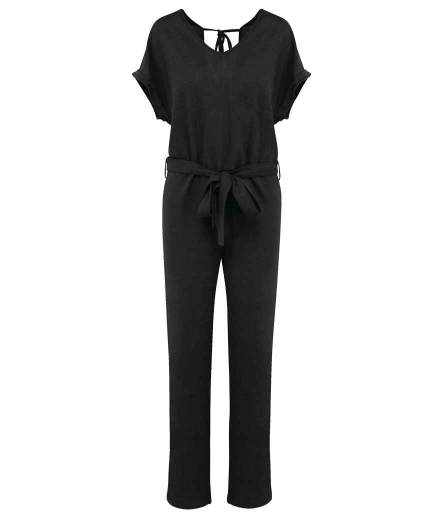Spasso Ladies Short Sleeve Linen Knit Jumpsuit in Black, front view