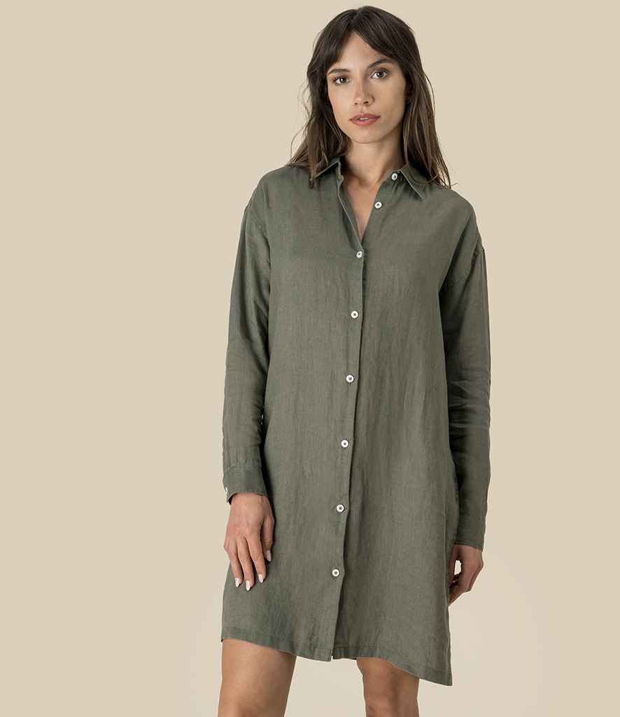 Spasso Ladies Linen Dress Shirt in Organic Khaki