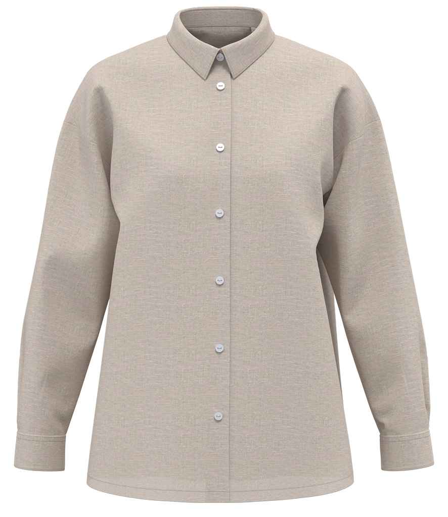 Spasso Ladies Long Sleeve Oversized Linen Shirt in Linen, front view