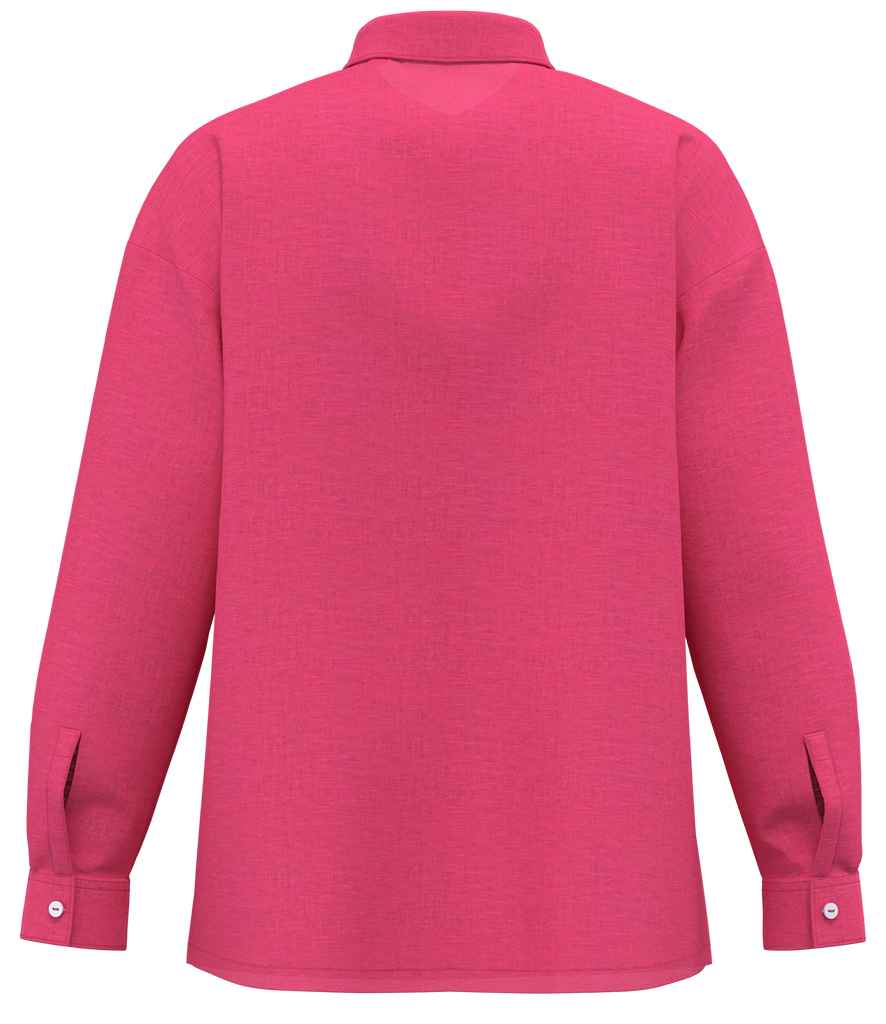 Spasso Ladies Long Sleeve Oversized Linen Shirt in Raspberry Sorbet, back view